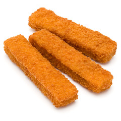 Crispy Fish fingers isolated on white background
