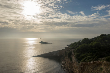 Obraz premium The Mediterranean sea next to the village of ibiza