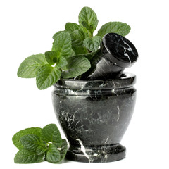 Marble stone mortar and pestle isolated on white background cutout