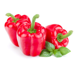 three sweet bell peppers isolated on white background cutout