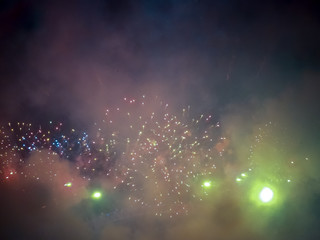 The London New year fireworks display captured from the central Barge on the River Thames