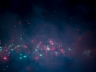 The London New year fireworks display captured from the central Barge on the River Thames