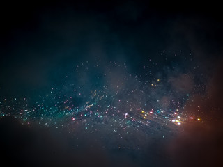 The London New year fireworks display captured from the central Barge on the River Thames