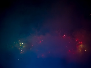 The London New year fireworks display captured from the central Barge on the River Thames