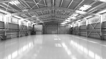 empty Hangar delivery warehouse 3d render illustration - obrazy, fototapety, plakaty
