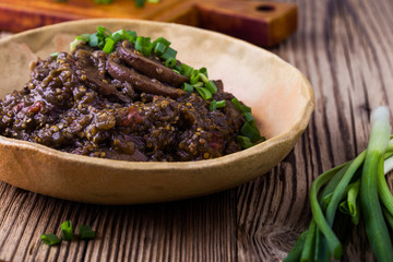 Eggplant dip with mushrooms, healthy vegan appetizer
