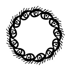 Black and white eyes hand drawn illustration mandala in cartoon style