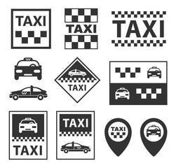 taxi icons, taxi service signs set in vector
