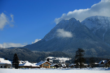 Frozen ski mount slope in austria