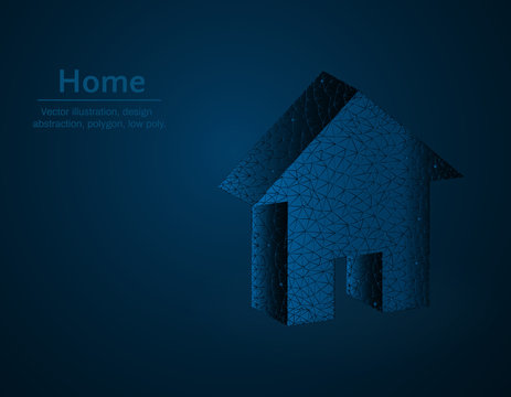 Home symbol vector illustration, real estate polygon icon on blue background, The property concept illustration, dark blue background