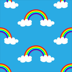 Flat design, cartoon rainbow seamless pattern background.