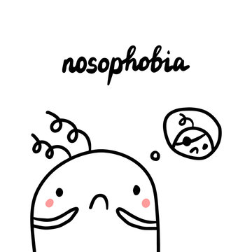 Nosophobia hand drawn illustration with cute marshmallow