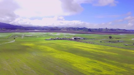 Flyover of beautiful farmland in Sonoma County, California.