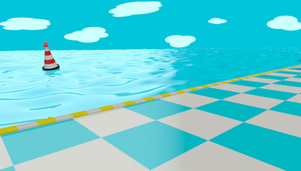 Marina, sea and buoy. 3D render