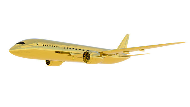 Golden jet airplane isolated. 3d render