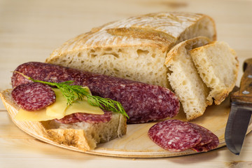Sandwiches with salami and cheese