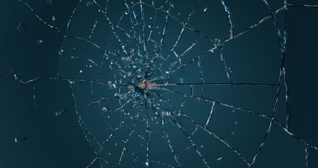 Bullet shatters the glass . 3D render