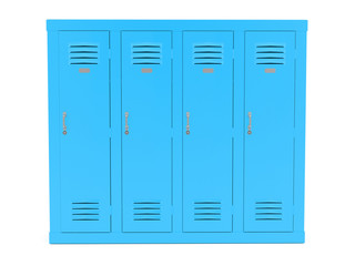 Blue lockers. Front view. 3d rendering illustration isolated on white background