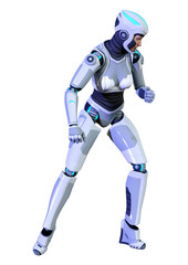 3D Rendering Female Robot on White
