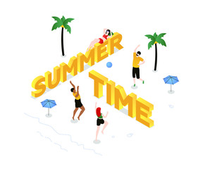 Summer time - modern colorful isometric vector illustration