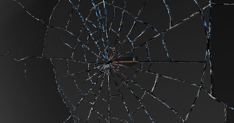 Bullet shatters the glass . 3D render