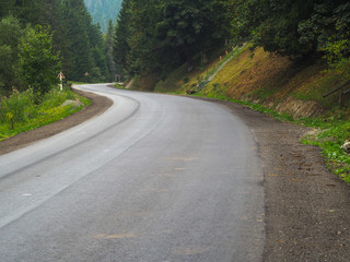 Fototapeta na wymiar Asphalted road in the Ukrainian Carpathians