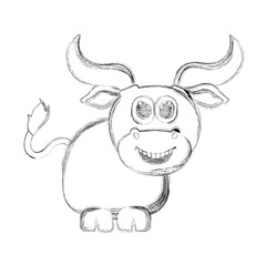 Sketch of a cute bull. Vector illustration design