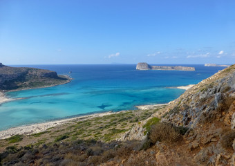 Fototapeta premium Famous lagoon of Balos beach with white sand and exotic blue and turquoise waters on Crete island, Greece