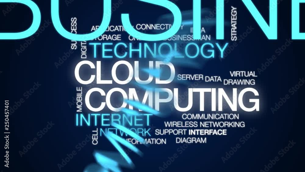 Aufkleber cloud computing animated word cloud. kinetic typography.