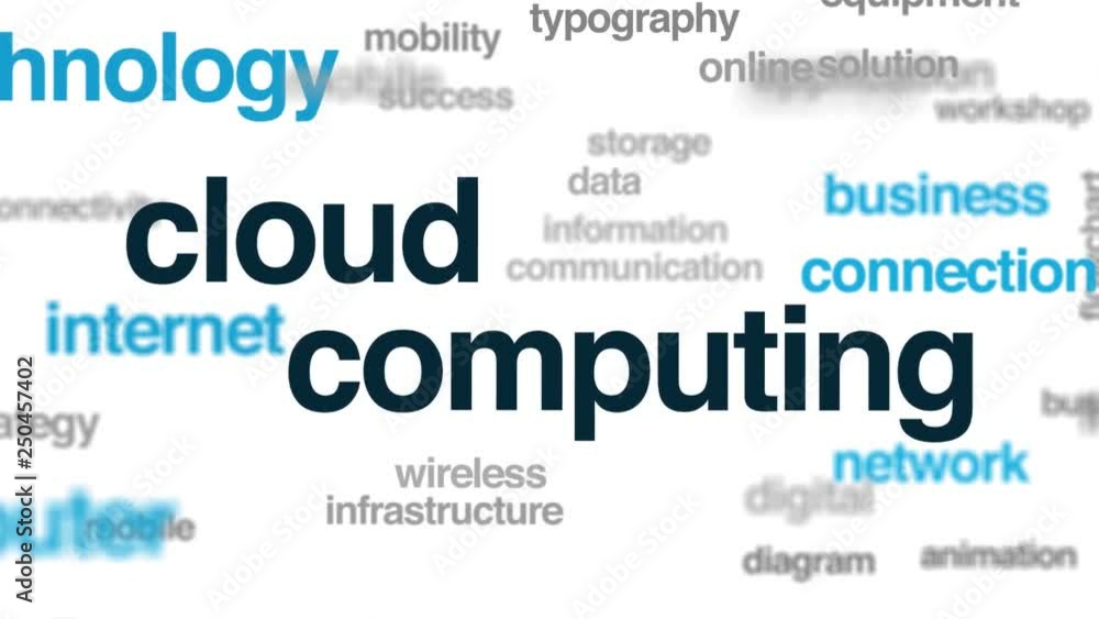 Poster cloud computing animated word cloud. kinetic typography.
