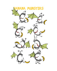 Hand drawn cute monsters