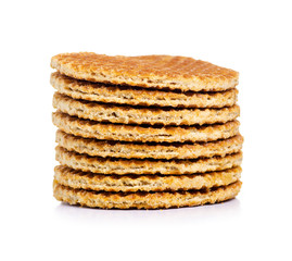 Waffles with caramel on a white background. Isolation