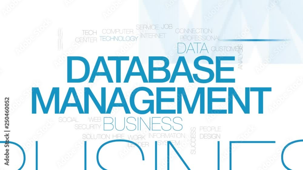 Poster database management animated word cloud. kinetic typography.