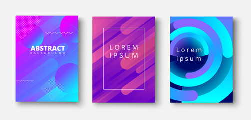 Set of blue and purple cards with abstract geometric pattern. Creative solution for invitation, booklet or presentation design. Vector illustration.