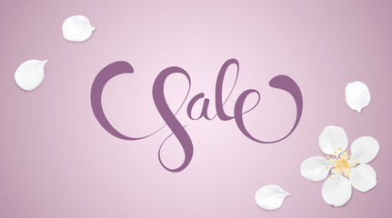 Sale advertising background template with flower petals and lettering.