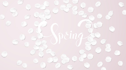 Spring background template with flower petals and lettering.