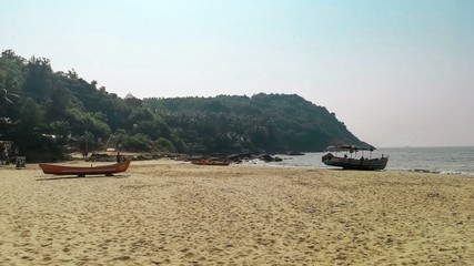 Fishing wooden boats on the coast of India