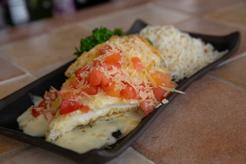 Panko Crusted Chicken with Bluere Blanc Sauce