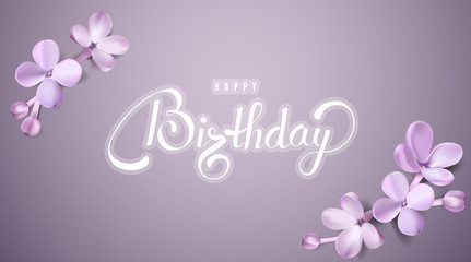 Happy Birthday background template with flower petals and lettering.