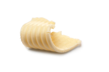 Butter curl on white background