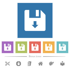 Move down file flat white icons in square backgrounds