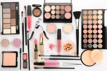 Set of cosmetics on white background