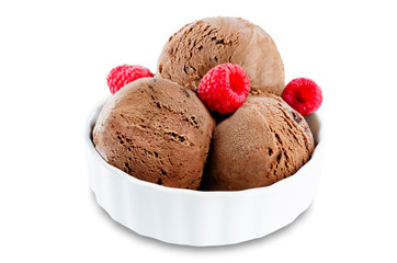 Chocolate ice cream on a white background