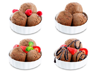 Chocolate ice cream on a white background