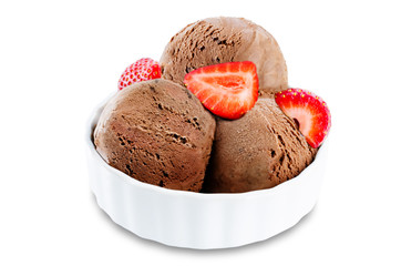 Chocolate ice cream on a white background
