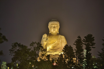 a light of the Giant Buddha statue hk