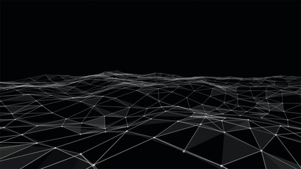 Naklejka premium Blurry Global digital Network, abstract background.Wireframe of network communications. Digital concept of molecular polygonal shapes.