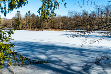 Frozen lake in winter