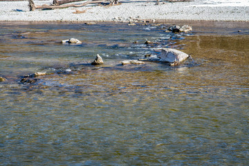 Eddy Currents around the rocks and stone caused by the flowing water
