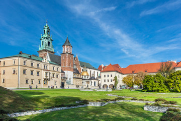 Fototapeta na wymiar The Royal Archcathedral Basilica of Saints Stanislaus and Wenceslaus in Wawel Castle in Krakow, Poland